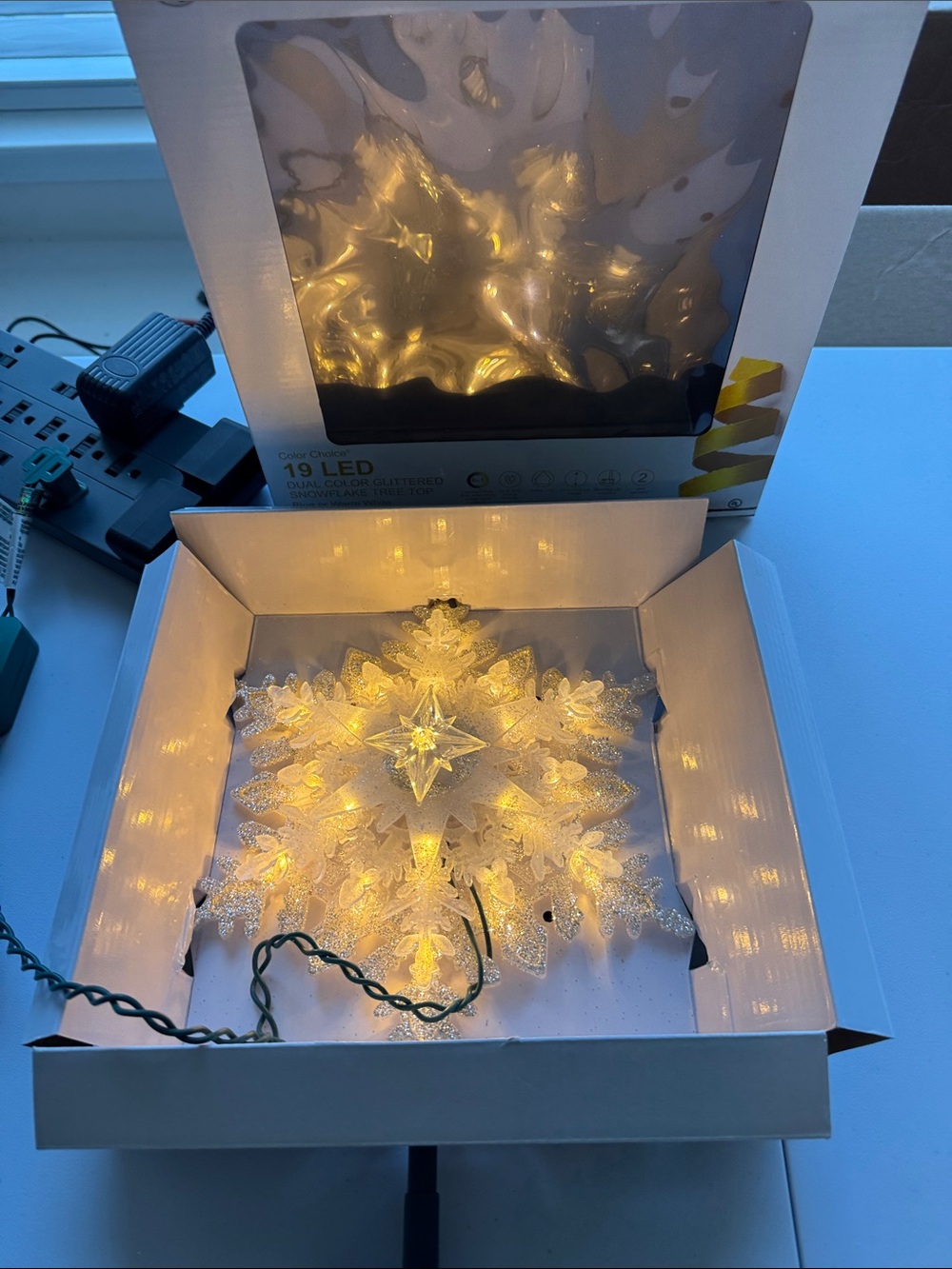 LED Snowflake Tree Topper - Glittered Holiday Decoration